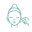A pixelated, teal line drawing of a stylized face with a headdress and closed eyes.