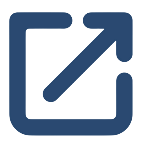 Blue external link icon with an arrow pointing outwards.