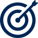 A pixelated, dark blue icon of a target with an arrow hitting the bullseye on a black background.