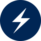 A white lightning bolt icon inside a dark blue circle.
