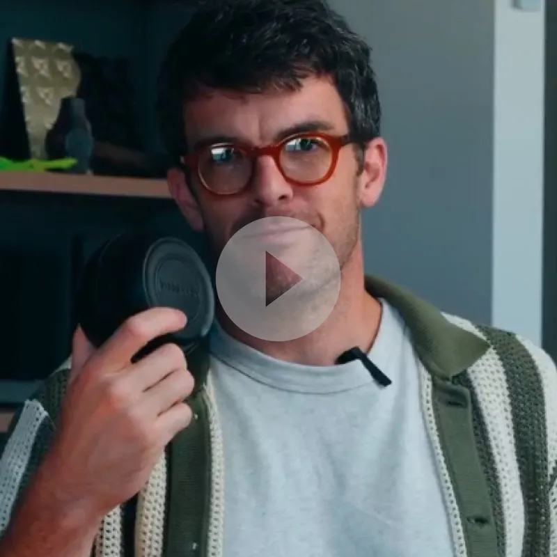 A still from the film: The Puck held up to the camera