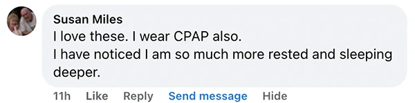 A social media comment about using CPAP for better sleep.
