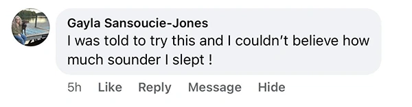 Screenshot of a social media comment about improved sleep.
