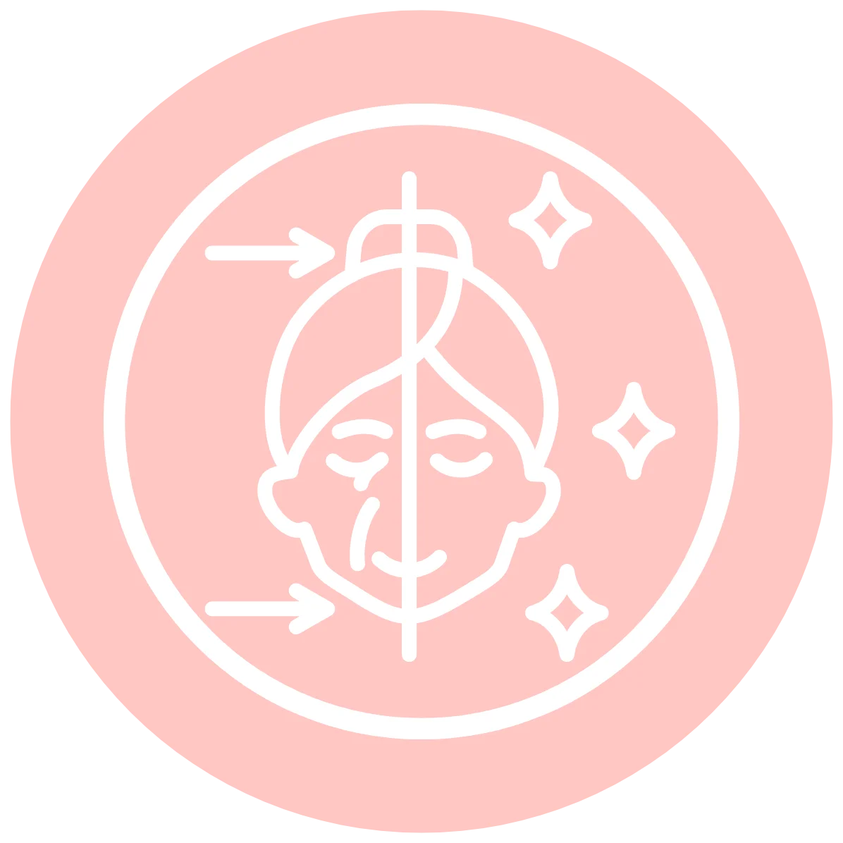 Illustration of a face with arrows and sparkles, indicating rejuvenation or skincare.