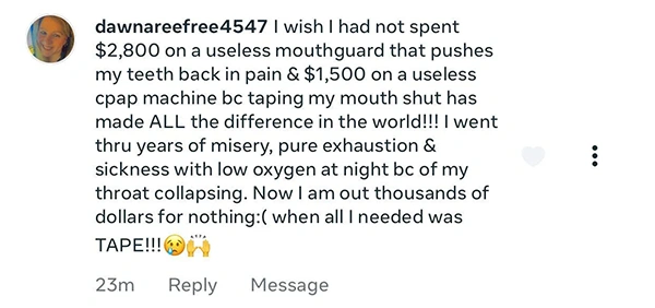Screenshot of a social media comment about spending money on dental and CPAP treatments.
