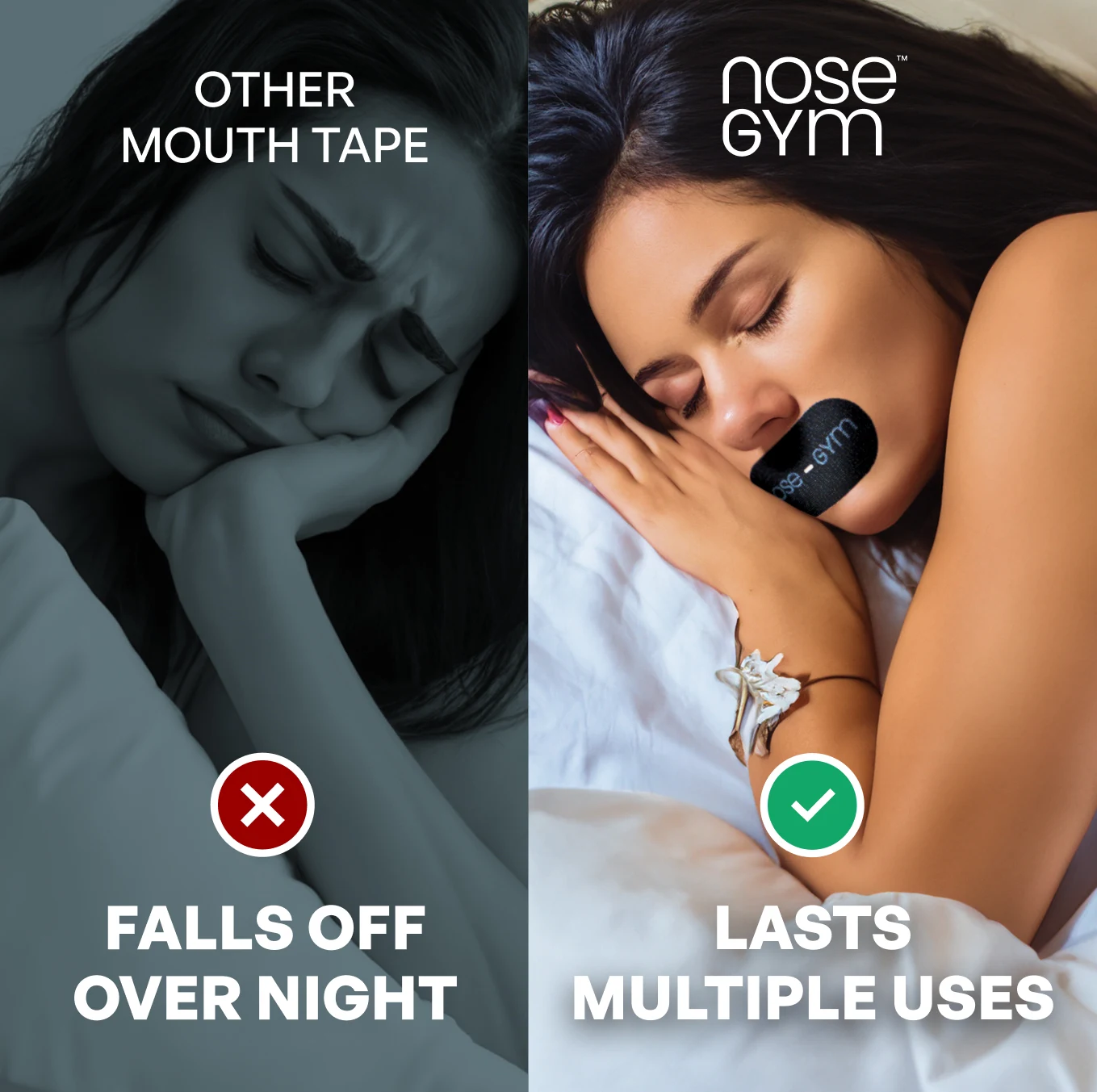 Comparison of discomfort with other tape and comfort with nose gym tape while sleeping.