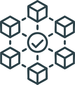 Abstract hexagonal network with checkmark node in the center.