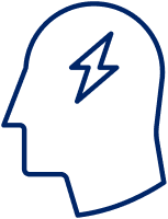 Outline of a head with a lightning bolt inside.