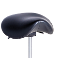 Black bicycle saddle on a silver seat post.