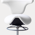 White ergonomic chair with a unique curved design and metal base.