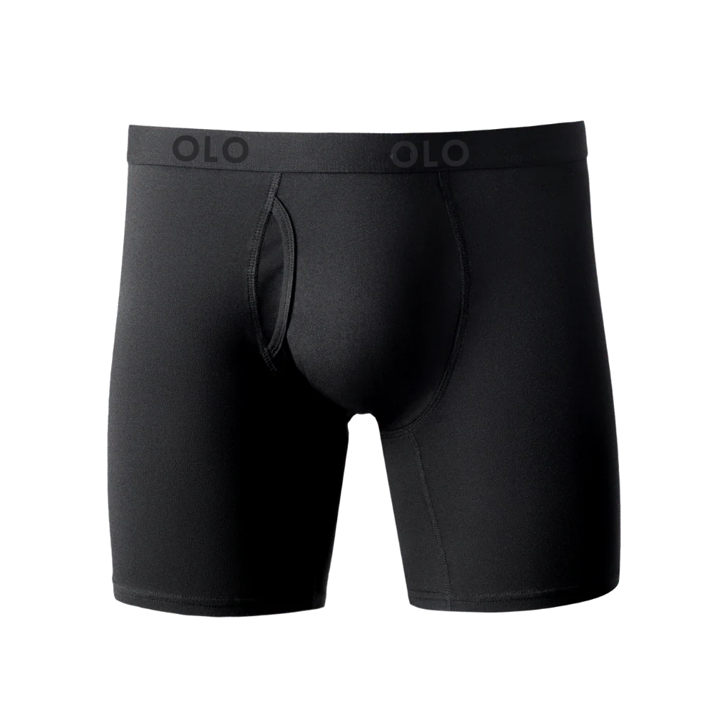 Black boxer briefs with a visible waistband on a plain background.