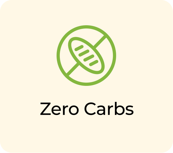 Green no bread icon with 'Zero Carbs' text below.
