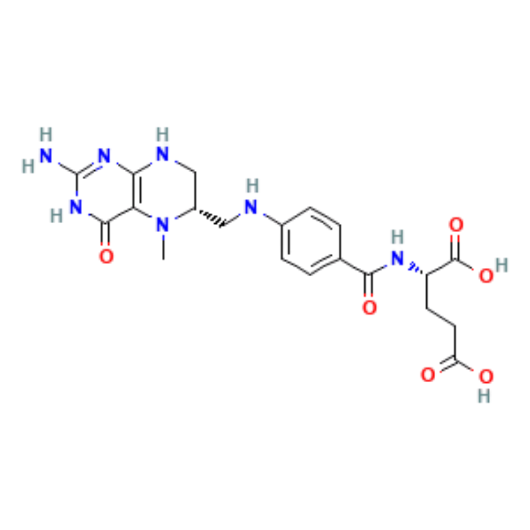 A 2D chemical structure diagram of the molecule Methotrexate against a dark green background.