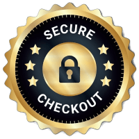 Gold badge with a lock icon, labeled 'Secure Checkout'.