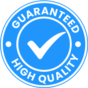 A blue circular seal with a white checkmark and the text 'Guaranteed High Quality'.