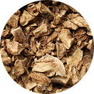 Close-up of dried root pieces forming a circular pattern.