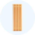 A peach-colored, vertically ridged rectangular object centered in a light blue circle.