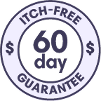Circular badge with '60 day itch-free guarantee' text.