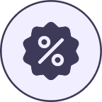 Icon of a percentage symbol inside a starburst shape on a circular background.