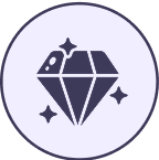 Icon of a sparkling diamond inside a circle.