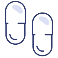 Illustration of two outlined capsules with a glossy effect.