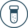 Icon of a test tube inside a circle.