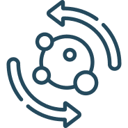 Icon of interconnected circles with two circular arrows.