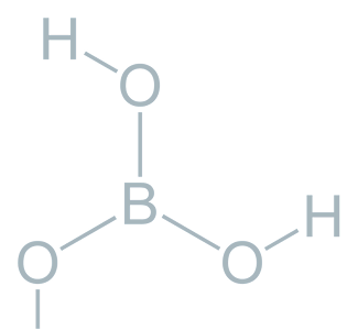 Chemical structure diagram of boric acid molecule.