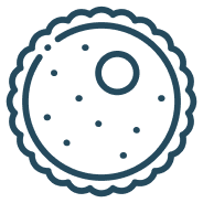 Outlined cookie icon with a wavy edge and small circles.