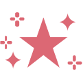 Pink star with sparkles on a transparent background.