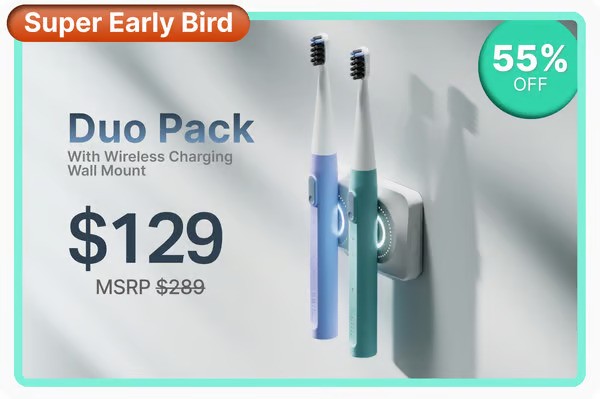 Purple electric toothbrush on a purple background.