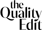 Logo with text 'the Quality Edit' in black font.