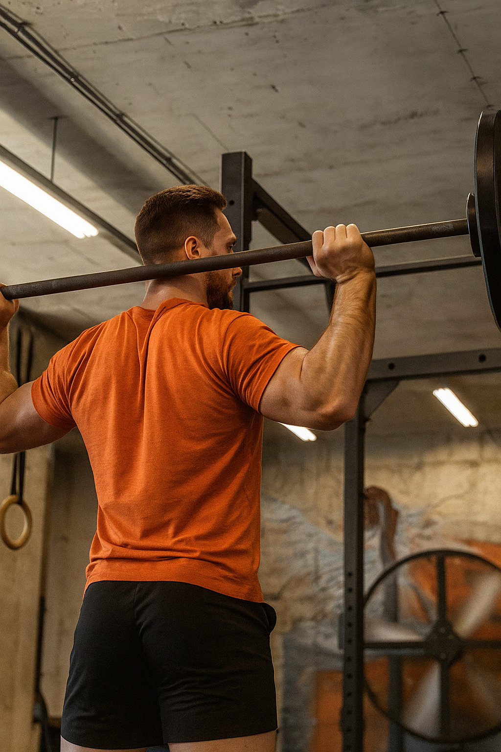 Person lifting a barbell in a gym setting.