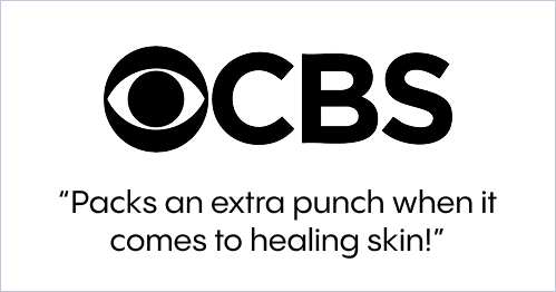 CBS logo with text: 'Packs an extra punch when it comes to healing skin!'