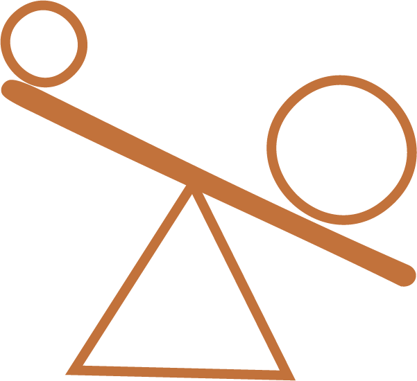 Outline of a seesaw with two circles on each end.