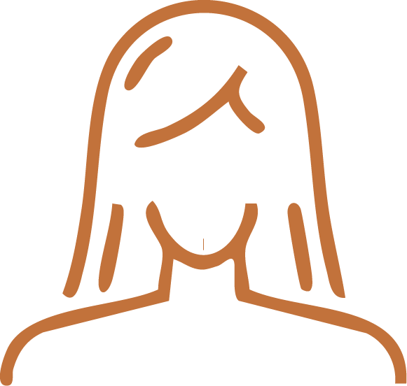 Outline of a person with long hair, drawn in orange.