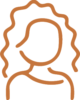 Outline of a person with curly hair, sketched in brown.