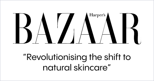 Harper's Bazaar logo with quote 'Revolutionising the shift to natural skincare.'