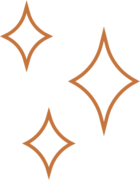 Three orange star-shaped sparkles on a white background.