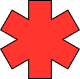 Red asterisk symbol on a black background.