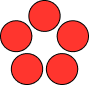 Five red circles arranged in a circular pattern on a black background.