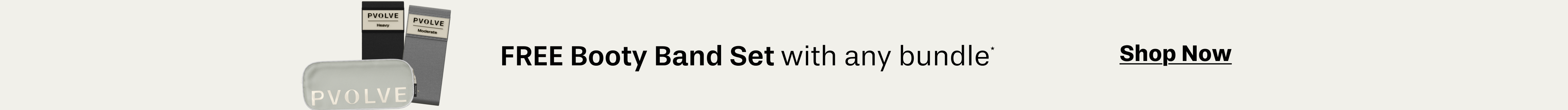 Two PVOLVE-branded booty bands with text about a free offer.