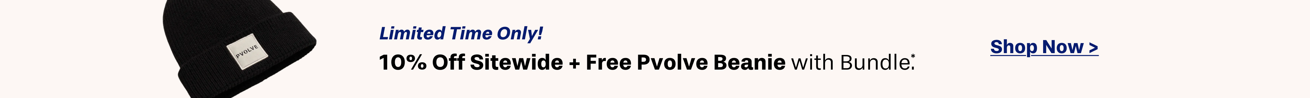 Black beanie with text about discount and promotion.