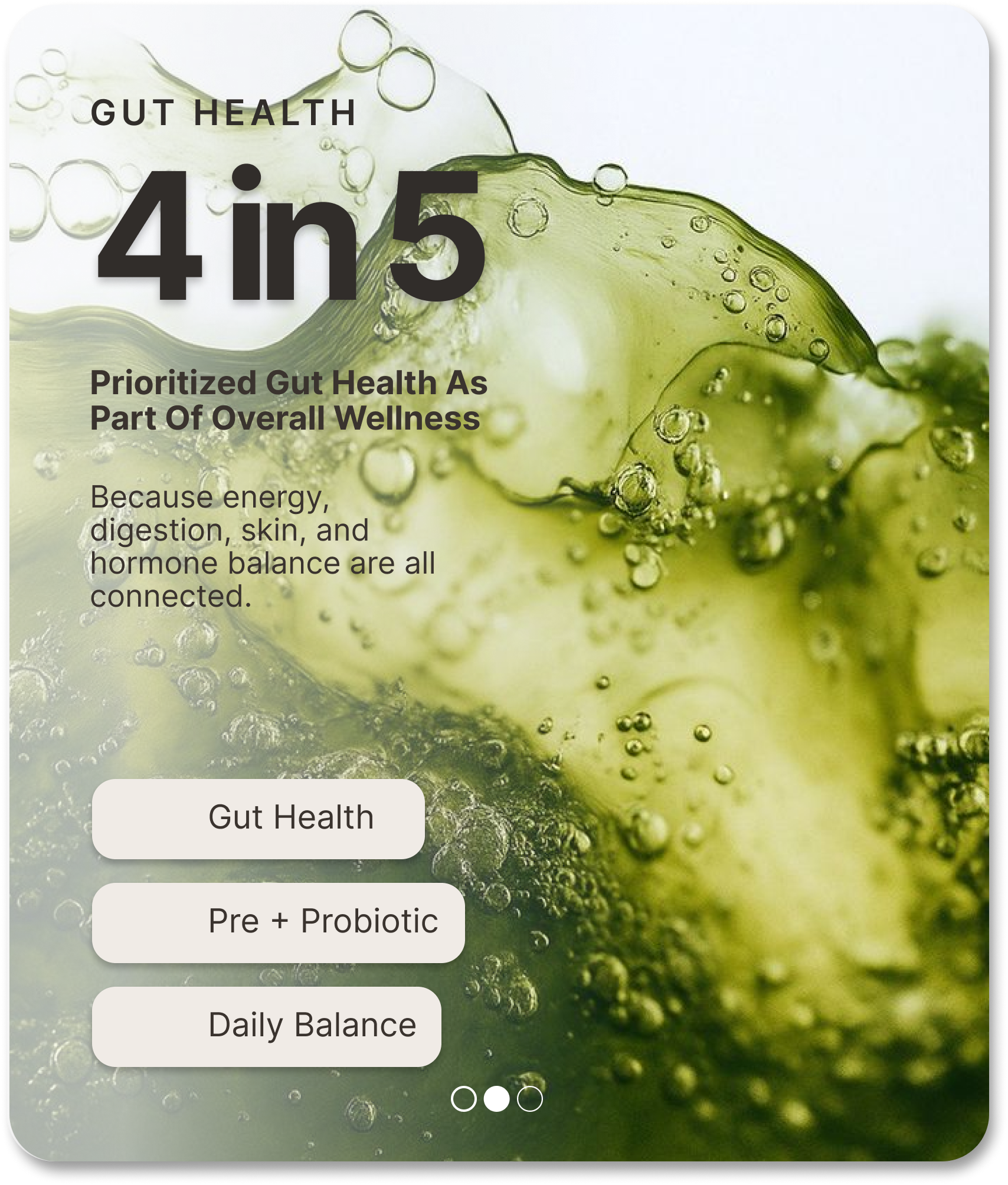 An infographic about gut health stating '4 in 5' over a green, bubbly liquid background.