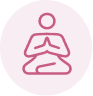 A pink line icon of a person sitting in a yoga or meditation pose inside a circle.