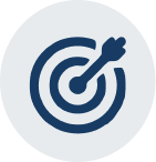 A dark blue icon of a target with an arrow hitting the bullseye, inside a light gray circle.