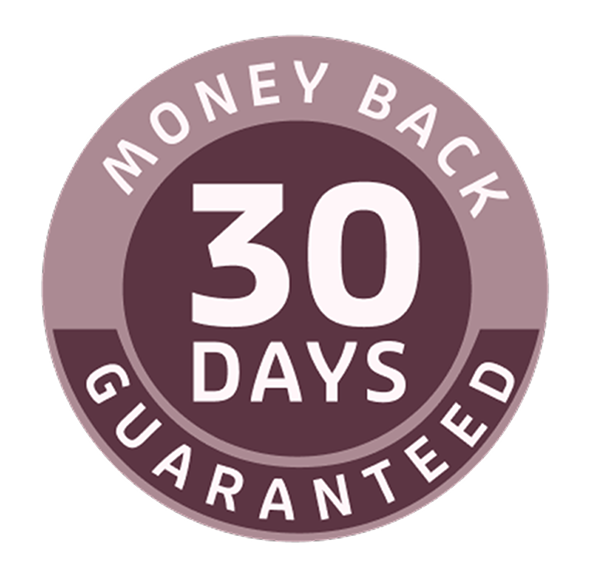 A grey and black circular badge that reads 'Money Back 90 Day Guaranteed'.