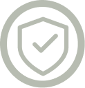 A gray icon of a shield with a checkmark inside, enclosed in a circle.