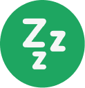 A green circular icon with three white Z's of decreasing size, representing sleep or snoring.