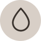 An icon of a water drop inside a light circle.